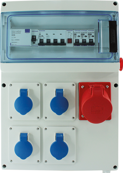EUROHM Coffret de chantier 4 PC 230V + 1PC 3P+N+T 400V 32A